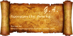 Gyorgyevits Avarka névjegykártya